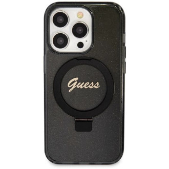 Guess Ring Stand Script Glitter MagSafe pouzdro pro iPhone 14 Pro Max - černé