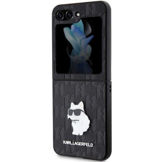 Pouzdro Karl Lagerfeld Saffiano Monogram Choupette Pin pro Samsung Galaxy Z Flip 5 - černé