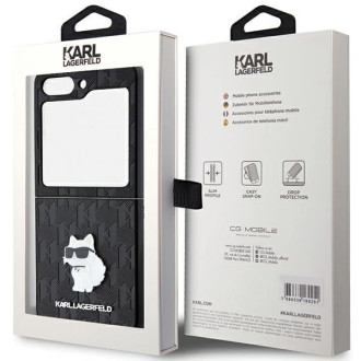 Pouzdro Karl Lagerfeld Saffiano Monogram Choupette Pin pro Samsung Galaxy Z Flip 5 - černé