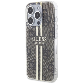 Pouzdro Guess IML 4G Gold Stripe pro iPhone 15 Pro - hnědé