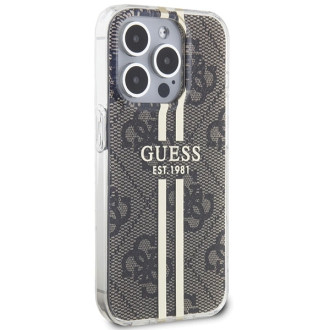 Pouzdro Guess IML 4G Gold Stripe pro iPhone 15 Pro - hnědé