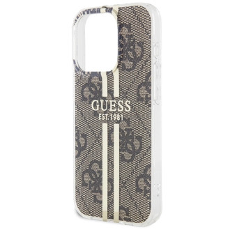 Pouzdro Guess IML 4G Gold Stripe pro iPhone 15 Pro - hnědé