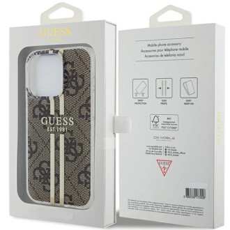 Pouzdro Guess IML 4G Gold Stripe pro iPhone 15 Pro - hnědé