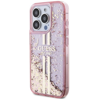 Pouzdro Guess Liquid Glitter Gold Stripes pro iPhone 15 Pro - růžové