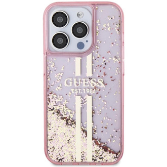 Pouzdro Guess Liquid Glitter Gold Stripes pro iPhone 15 Pro - růžové