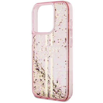 Pouzdro Guess Liquid Glitter Gold Stripes pro iPhone 15 Pro - růžové