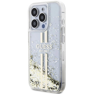 Pouzdro Guess Liquid Glitter Gold Stripes pro iPhone 15 Pro - průhledné