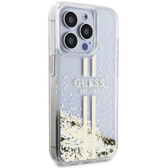 Pouzdro Guess Liquid Glitter Gold Stripes pro iPhone 15 Pro - průhledné