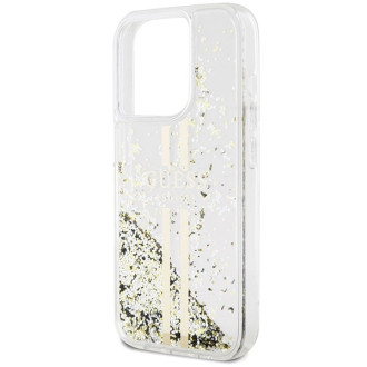 Pouzdro Guess Liquid Glitter Gold Stripes pro iPhone 15 Pro - průhledné