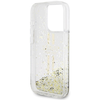 Pouzdro Guess Liquid Glitter Gold Stripes pro iPhone 15 Pro - průhledné