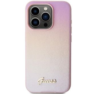 Pouzdro Guess Saffiano Iridescent Script pro iPhone 15 Pro - růžové