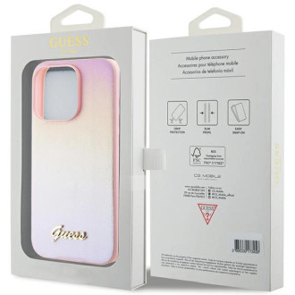 Pouzdro Guess Saffiano Iridescent Script pro iPhone 15 Pro - růžové