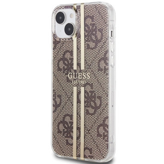 Pouzdro Guess IML 4G Gold Stripe pro iPhone 15 Plus / 14 Plus - hnědé