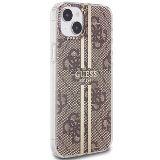 Pouzdro Guess IML 4G Gold Stripe pro iPhone 15 Plus / 14 Plus - hnědé