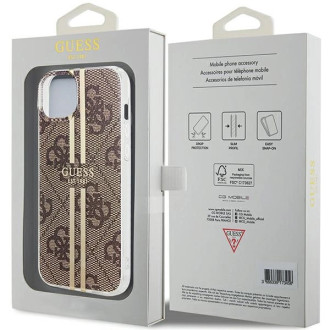 Pouzdro Guess IML 4G Gold Stripe pro iPhone 15 Plus / 14 Plus - hnědé