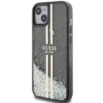 Pouzdro Guess Liquid Glitter Gold Stripes pro iPhone 15 Plus / 14 Plus - černé