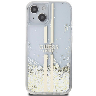 Pouzdro Guess Liquid Glitter Gold Stripes pro iPhone 15 Plus / 14 Plus - průhledné