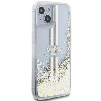 Pouzdro Guess Liquid Glitter Gold Stripes pro iPhone 15 Plus / 14 Plus - průhledné