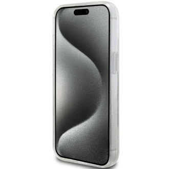 Pouzdro Guess Liquid Glitter Gold Stripes pro iPhone 15 Plus / 14 Plus - průhledné
