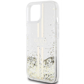Pouzdro Guess Liquid Glitter Gold Stripes pro iPhone 15 Plus / 14 Plus - průhledné