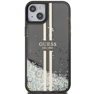 Pouzdro Guess Liquid Glitter Gold Stripes pro iPhone 15 / 14 / 13 - černé