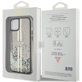 Pouzdro Guess Liquid Glitter Gold Stripes pro iPhone 15 / 14 / 13 - černé