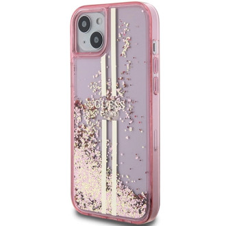 Pouzdro Guess Liquid Glitter Gold Stripes pro iPhone 15 / 14 / 13 - růžové