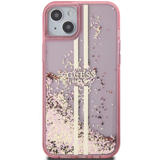 Pouzdro Guess Liquid Glitter Gold Stripes pro iPhone 15 / 14 / 13 - růžové