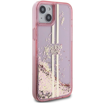 Pouzdro Guess Liquid Glitter Gold Stripes pro iPhone 15 / 14 / 13 - růžové