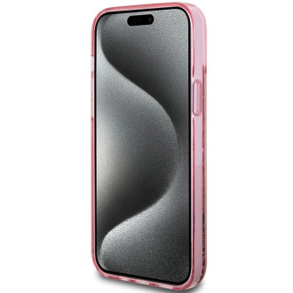 Pouzdro Guess Liquid Glitter Gold Stripes pro iPhone 15 / 14 / 13 - růžové