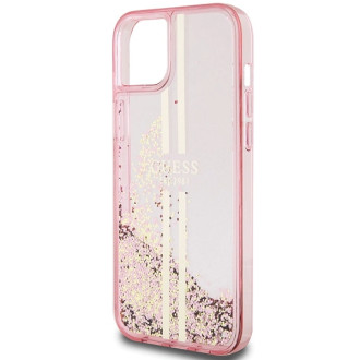 Pouzdro Guess Liquid Glitter Gold Stripes pro iPhone 15 / 14 / 13 - růžové