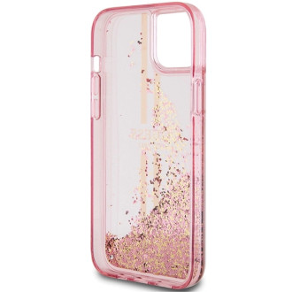 Pouzdro Guess Liquid Glitter Gold Stripes pro iPhone 15 / 14 / 13 - růžové