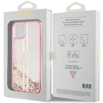 Pouzdro Guess Liquid Glitter Gold Stripes pro iPhone 15 / 14 / 13 - růžové