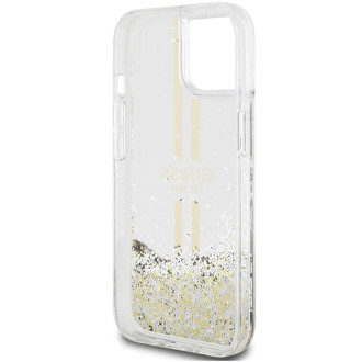 Pouzdro Guess Liquid Glitter Gold Stripes pro iPhone 15 / 14 / 13 - průhledné
