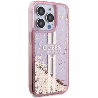 Pouzdro Guess Liquid Glitter Gold Stripes pro iPhone 15 Pro Max - růžové