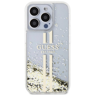 Pouzdro Guess Liquid Glitter Gold Stripes pro iPhone 15 Pro Max - průhledné