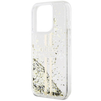 Pouzdro Guess Liquid Glitter Gold Stripes pro iPhone 15 Pro Max - průhledné