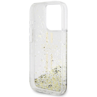 Pouzdro Guess Liquid Glitter Gold Stripes pro iPhone 15 Pro Max - průhledné