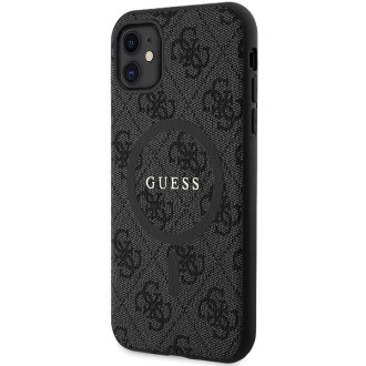 Guess GUHMN61G4GFRK iPhone 11 6,1" / Xr černo/černé pevné pouzdro kolekce 4G kůže Kovové logo MagSafe