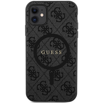 Guess GUHMN61G4GFRK iPhone 11 6,1" / Xr černo/černé pevné pouzdro kolekce 4G kůže Kovové logo MagSafe
