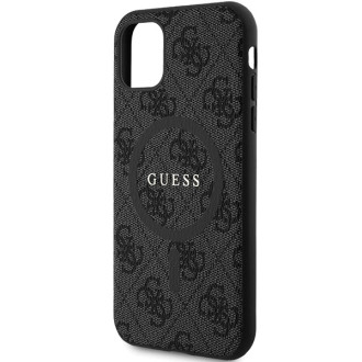 Guess GUHMN61G4GFRK iPhone 11 6,1" / Xr černo/černé pevné pouzdro kolekce 4G kůže Kovové logo MagSafe