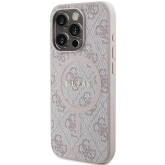 Guess 4G Collection kožené kovové logo MagSafe pouzdro pro iPhone 13 Pro / iPhone 13 – růžové