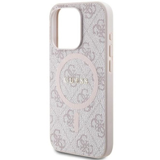 Guess 4G Collection kožené kovové logo MagSafe pouzdro pro iPhone 13 Pro / iPhone 13 – růžové