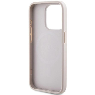 Guess 4G Collection kožené kovové logo MagSafe pouzdro pro iPhone 13 Pro / iPhone 13 – růžové