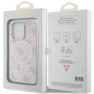 Guess 4G Collection kožené kovové logo MagSafe pouzdro pro iPhone 13 Pro / iPhone 13 – růžové