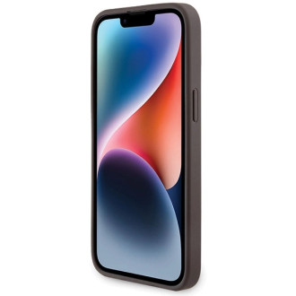 Guess 4G kolekce kožené kovové logo MagSafe pouzdro pro iPhone 13 Pro / iPhone 13 – hnědé