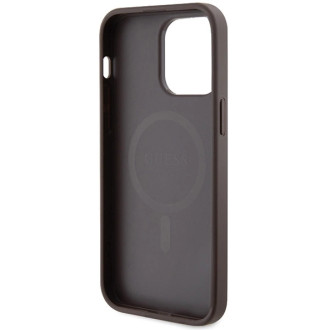Guess 4G kolekce kožené kovové logo MagSafe pouzdro pro iPhone 13 Pro / iPhone 13 – hnědé