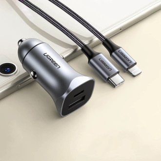 Ugreen rychlá nabíječka do auta USB-A / USB-C 30W PD PPS šedá (CD130)
