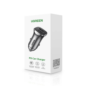 Ugreen rychlá nabíječka do auta USB-A / USB-C 30W PD PPS šedá (CD130)