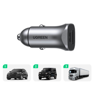 Ugreen rychlá nabíječka do auta USB-A / USB-C 30W PD PPS šedá (CD130)